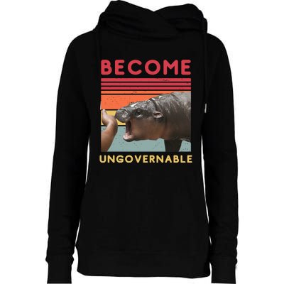 Become Ungovernable Moo Deng Hippo Womens Funnel Neck Pullover Hood