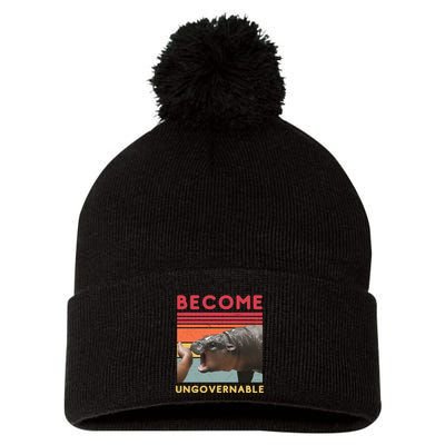 Become Ungovernable Moo Deng Hippo Pom Pom 12in Knit Beanie