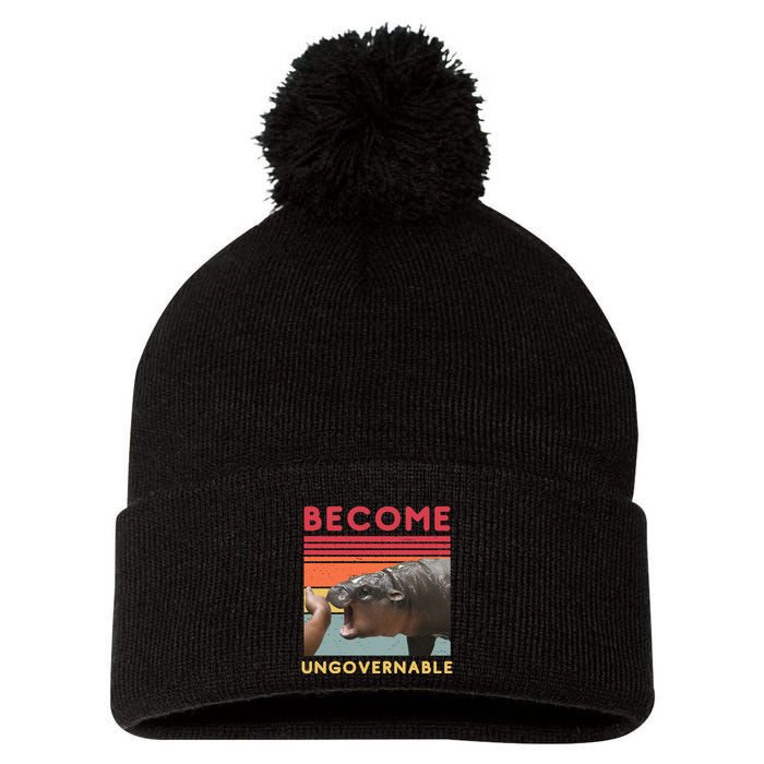 Become Ungovernable Moo Deng Hippo Pom Pom 12in Knit Beanie