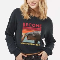 Become Ungovernable Moo Deng Hippo Cropped Pullover Crew