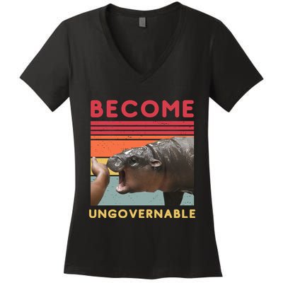 Become Ungovernable Moo Deng Hippo Women's V-Neck T-Shirt