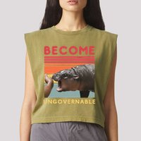 Become Ungovernable Moo Deng Hippo Garment-Dyed Women's Muscle Tee