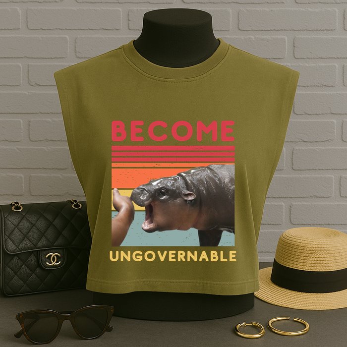 Become Ungovernable Moo Deng Hippo Garment-Dyed Women's Muscle Tee