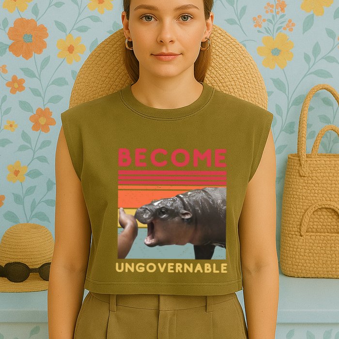 Become Ungovernable Moo Deng Hippo Garment-Dyed Women's Muscle Tee