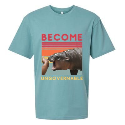 Become Ungovernable Moo Deng Hippo Sueded Cloud Jersey T-Shirt