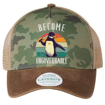 Become Ungovernable Meme Funny Penguin Meme Retro Vintage Legacy Tie Dye Trucker Hat