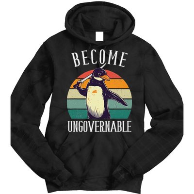 Become Ungovernable Meme Funny Penguin Meme Retro Vintage Tie Dye Hoodie