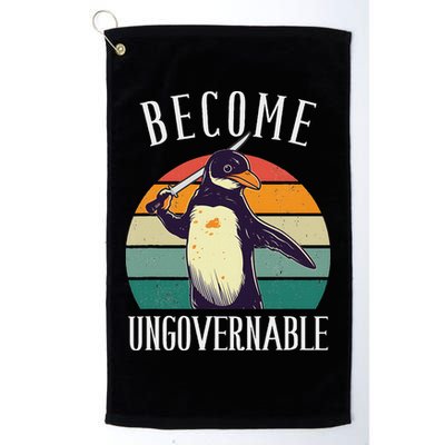 Become Ungovernable Meme Funny Penguin Meme Retro Vintage Golf Towel