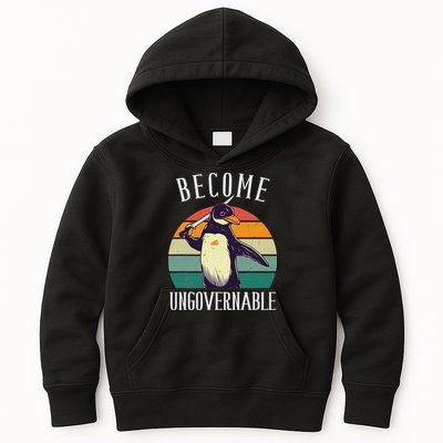 Become Ungovernable Meme Funny Penguin Meme Retro Vintage Kids Hoodie