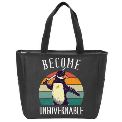 Become Ungovernable Meme Funny Penguin Meme Retro Vintage Zip Tote Bag
