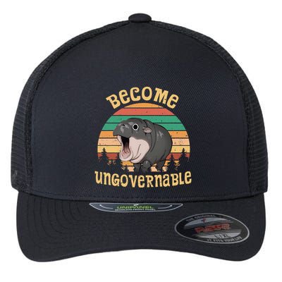 Become Ungovernable Moo Deng Baby Pygmy Hippo Flexfit Unipanel Trucker Cap