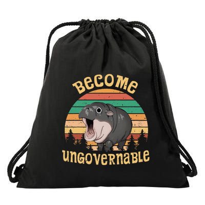 Become Ungovernable Moo Deng Baby Pygmy Hippo Drawstring Bag
