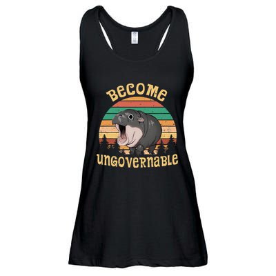 Become Ungovernable Moo Deng Baby Pygmy Hippo Ladies Essential Flowy Tank