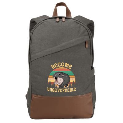 Become Ungovernable Moo Deng Baby Pygmy Hippo Cotton Canvas Backpack