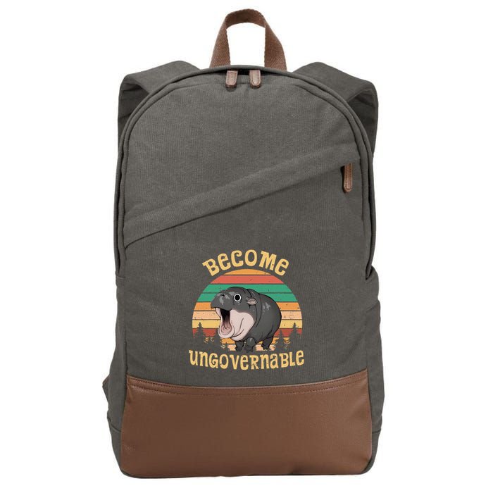Become Ungovernable Moo Deng Baby Pygmy Hippo Cotton Canvas Backpack