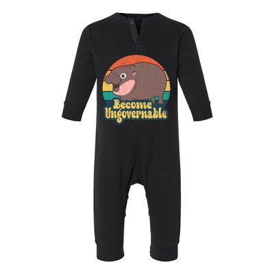 Become Ungovernable Moo Deng Humor Cute Baby Hippo Joke Infant Fleece One Piece