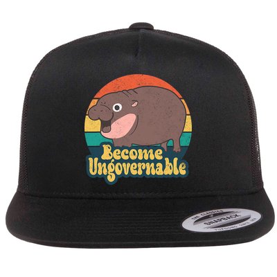 Become Ungovernable Moo Deng Humor Cute Baby Hippo Joke Flat Bill Trucker Hat