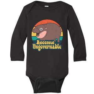 Become Ungovernable Moo Deng Humor Cute Baby Hippo Joke Baby Long Sleeve Bodysuit