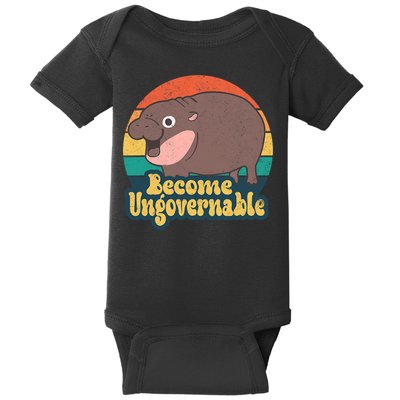 Become Ungovernable Moo Deng Humor Cute Baby Hippo Joke Baby Bodysuit