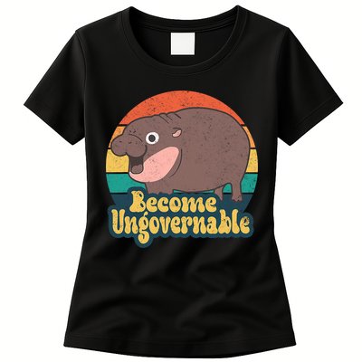 Become Ungovernable Moo Deng Humor Cute Baby Hippo Joke Womens T-Shirt