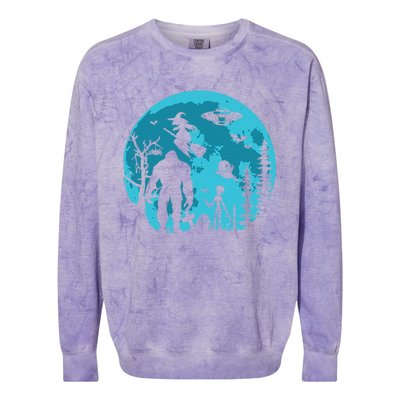 Bigfoot UFO Moon Alien Extra Terrestrial Halloween Colorblast Crewneck Sweatshirt