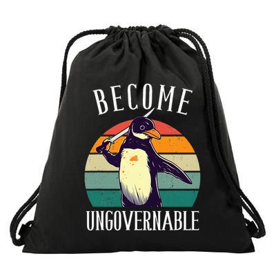 Become Ungovernable Meme Funny Penguin Drawstring Bag