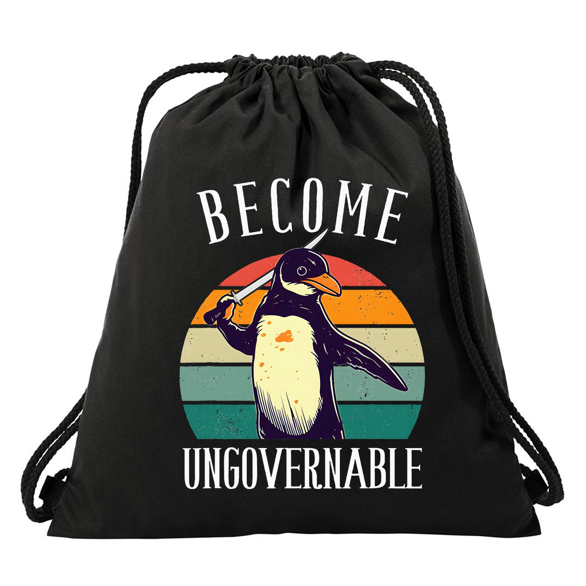 Become Ungovernable Meme Funny Penguin Drawstring Bag