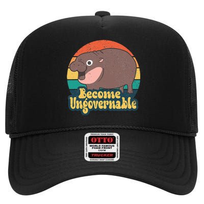 Become Ungovernable Moo Deng Humor High Crown Mesh Back Trucker Hat