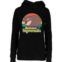 Become Ungovernable Moo Deng Humor Womens Funnel Neck Pullover Hood