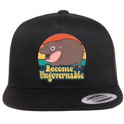 Become Ungovernable Moo Deng Humor Flat Bill Trucker Hat