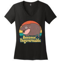 Become Ungovernable Moo Deng Humor Women's V-Neck T-Shirt