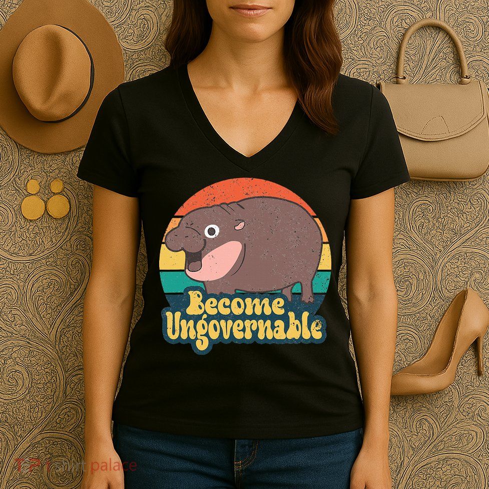 Become Ungovernable Moo Deng Humor Women's V-Neck T-Shirt
