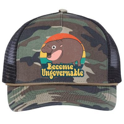 Become Ungovernable Moo Deng Humor Retro Rope Trucker Hat Cap