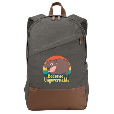 Become Ungovernable Moo Deng Humor Cotton Canvas Backpack