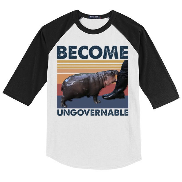 Become Ungovernable Moo Deng Cute Baby Hippo Kids Colorblock Raglan Jersey