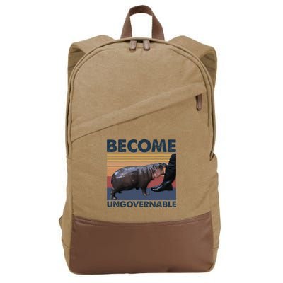 Become Ungovernable Moo Deng Cute Baby Hippo Cotton Canvas Backpack