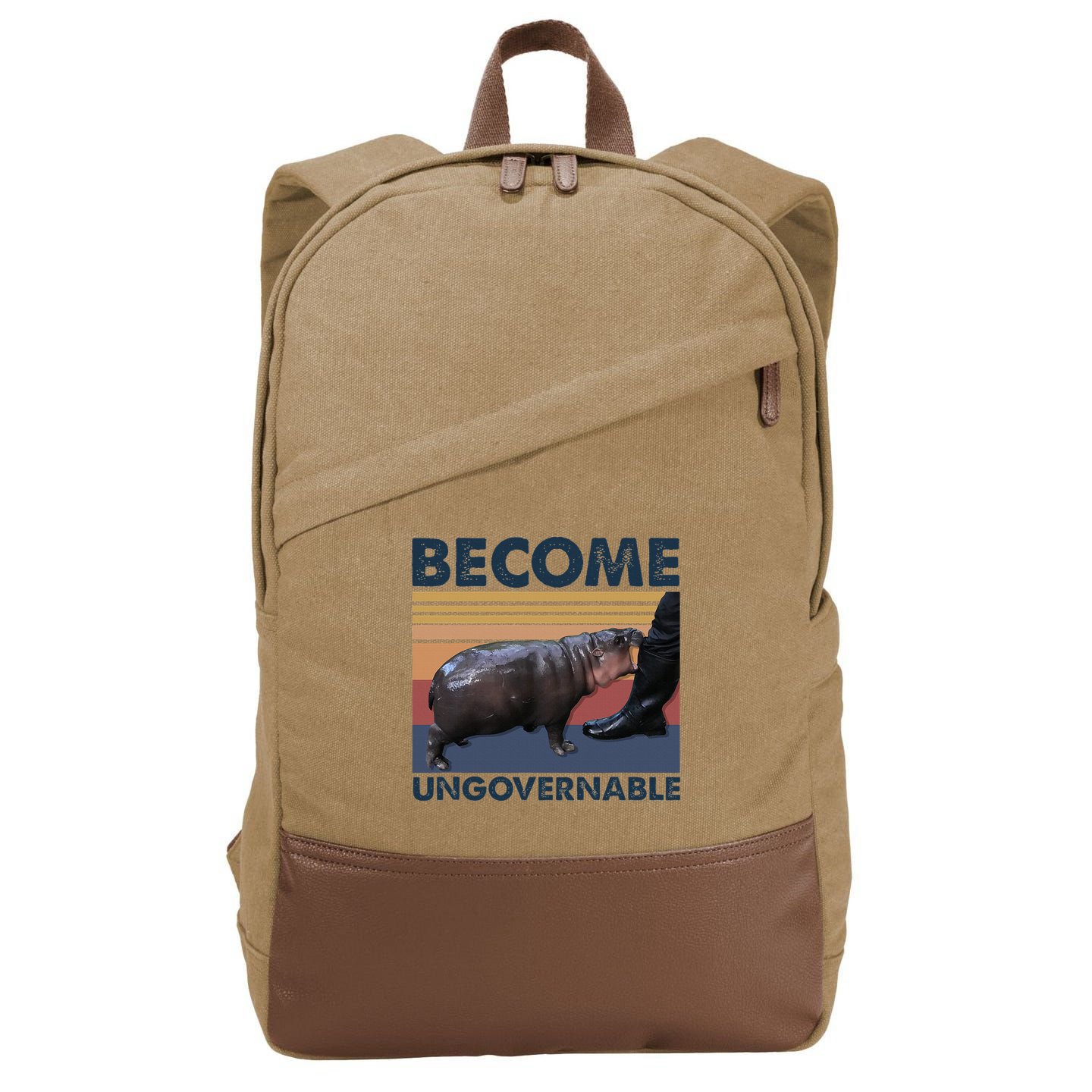 Become Ungovernable Moo Deng Cute Baby Hippo Cotton Canvas Backpack