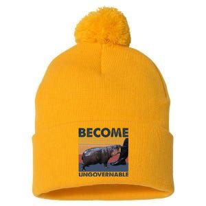 Become Ungovernable Moo Deng Cute Baby Hippo Pom Pom 12in Knit Beanie