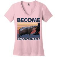 Become Ungovernable Moo Deng Cute Baby Hippo Women's V-Neck T-Shirt
