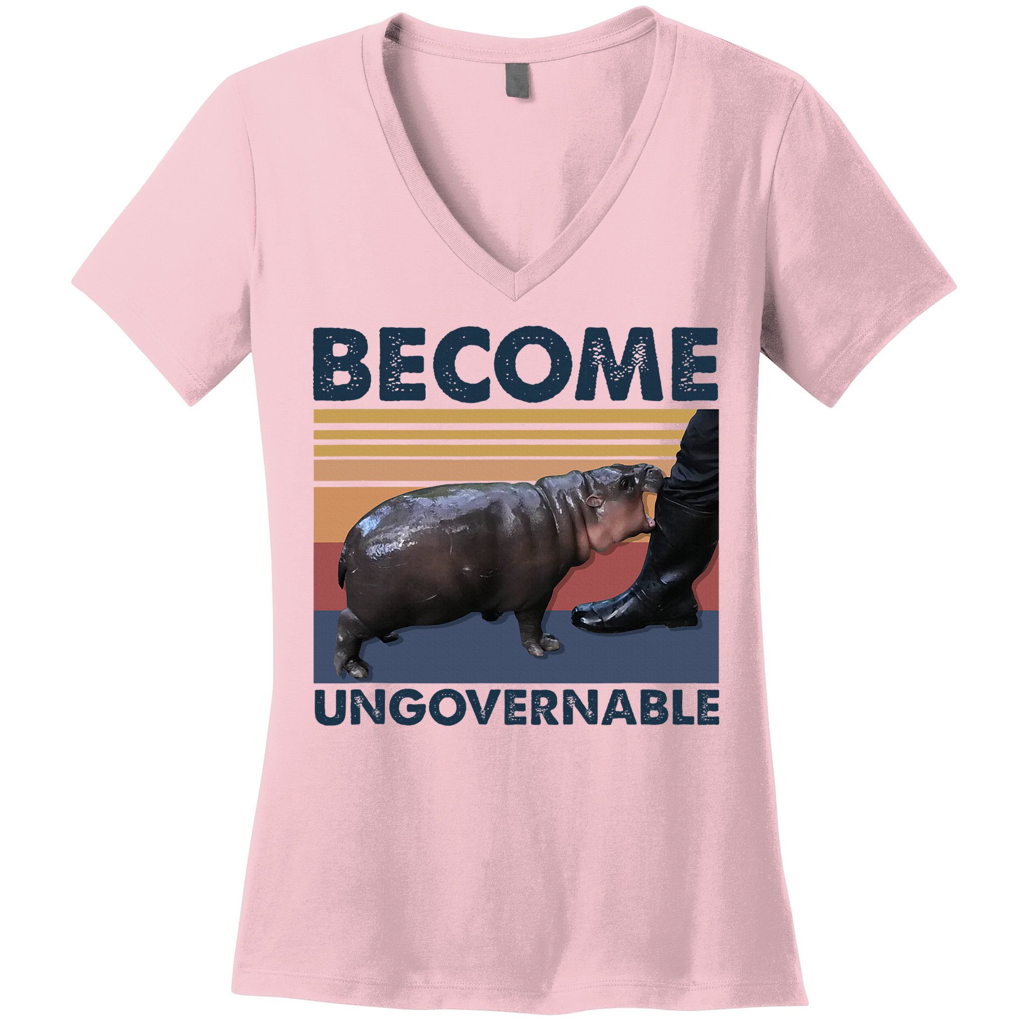 Become Ungovernable Moo Deng Cute Baby Hippo Women's V-Neck T-Shirt