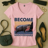 Become Ungovernable Moo Deng Cute Baby Hippo Women's V-Neck T-Shirt