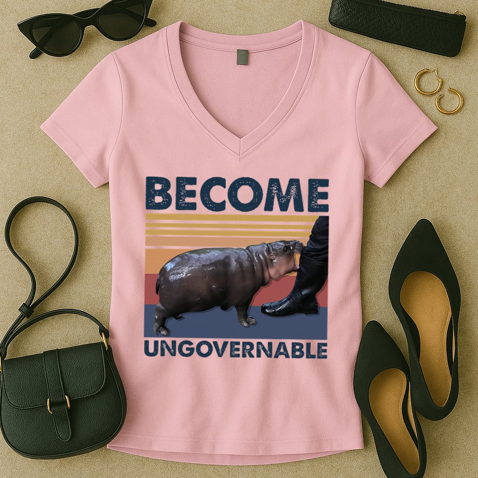 Become Ungovernable Moo Deng Cute Baby Hippo Women's V-Neck T-Shirt