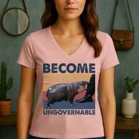 Become Ungovernable Moo Deng Cute Baby Hippo Women's V-Neck T-Shirt