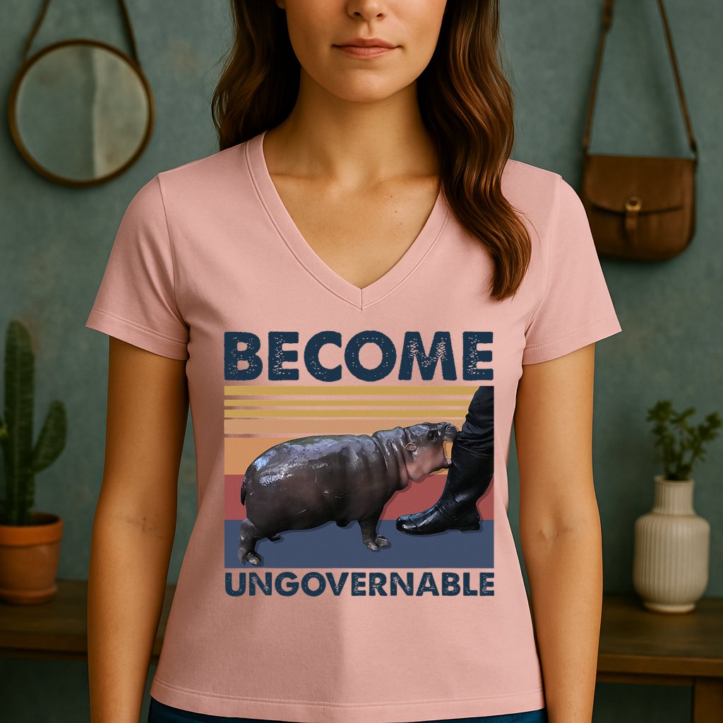 Become Ungovernable Moo Deng Cute Baby Hippo Women's V-Neck T-Shirt
