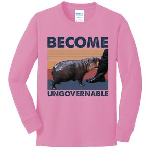 Become Ungovernable Moo Deng Cute Baby Hippo Kids Long Sleeve Shirt