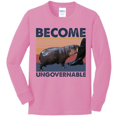 Become Ungovernable Moo Deng Cute Baby Hippo Kids Long Sleeve Shirt