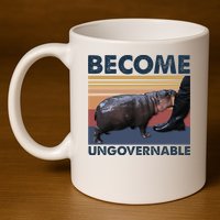 Become Ungovernable Moo Deng Cute Baby Hippo 11oz C Handle Ceramic Mug