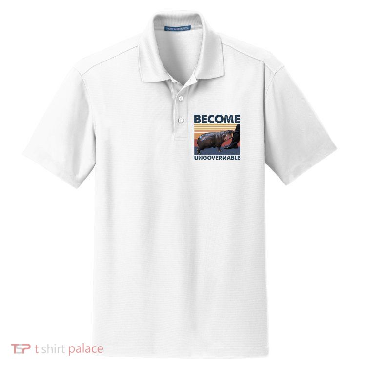 Become Ungovernable Moo Deng Cute Baby Hippo Dry Zone Grid Polo