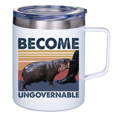 Become Ungovernable Moo Deng Cute Baby Hippo 12oz Stainless Steel Coffee Mug