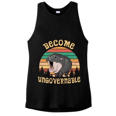 Become Ungovernable Moo Deng Baby Pygmy Hippo Ladies PosiCharge Tri-Blend Wicking Tank